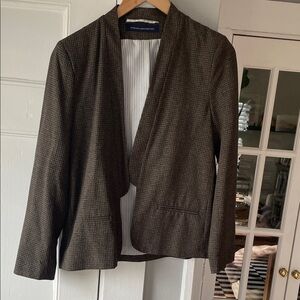 French Connection Sz 6 Brown/Black Plaid Open Front Blazer